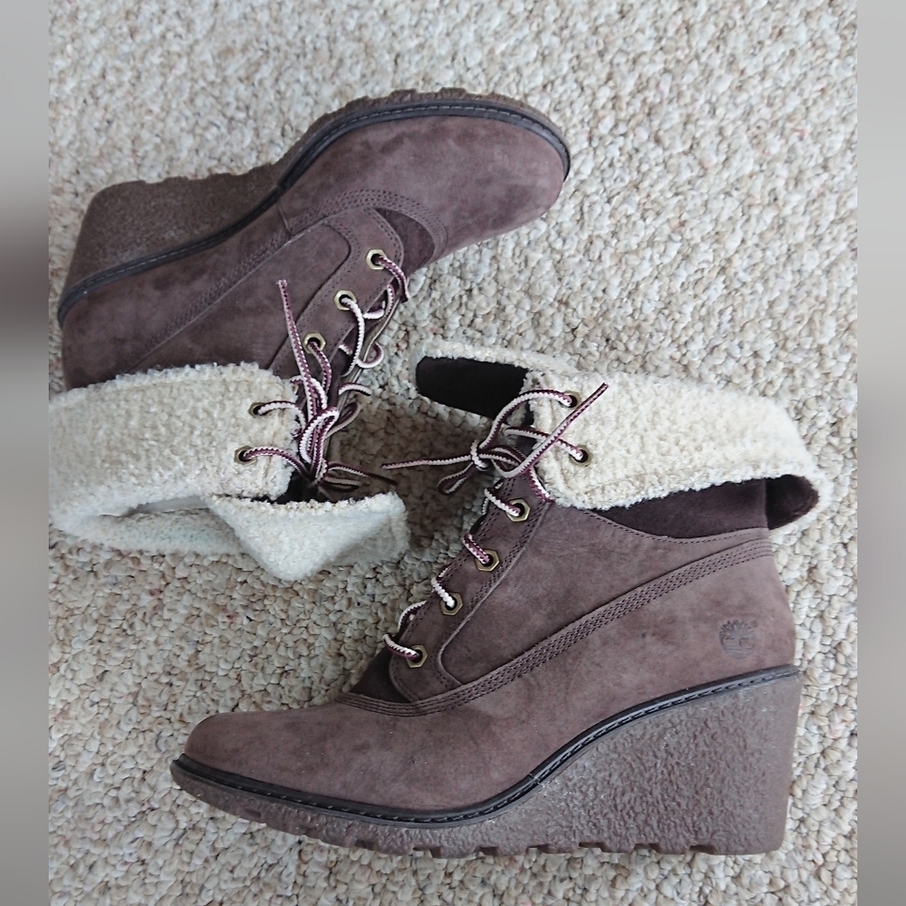 Timberland Earthkeepers Amston Roll Top brown Wedge Boots size 7.5
